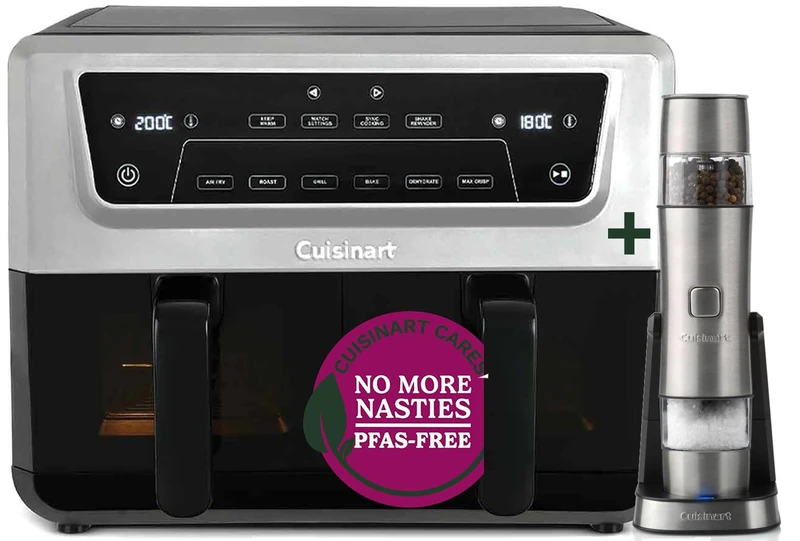 Cuisinart XXL10.4L Air Fryer with 2 x 5.2L Drawers +Mill |PFAS Free|Chemical-free cooking | Air Fry, Roast, Grill, Bake, Dehydrate, Max Crisp, Keep Warm | Dual Zones - cook 8+ portions|Dishwasher Safe