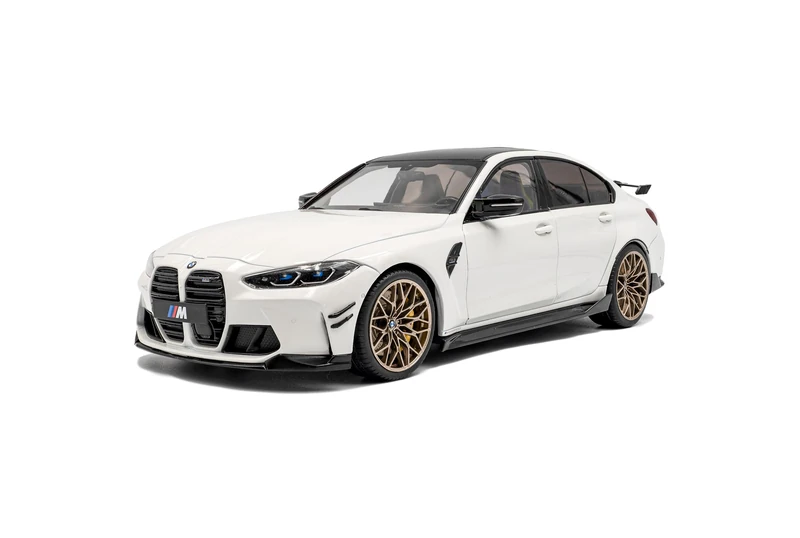 Solido BMW M3 (G80) Sport Sedan with Double Snail Black Accents Bronze Rims, Aerodynamic Details, Diecast Alpine White Uni 1:18 - Image 1