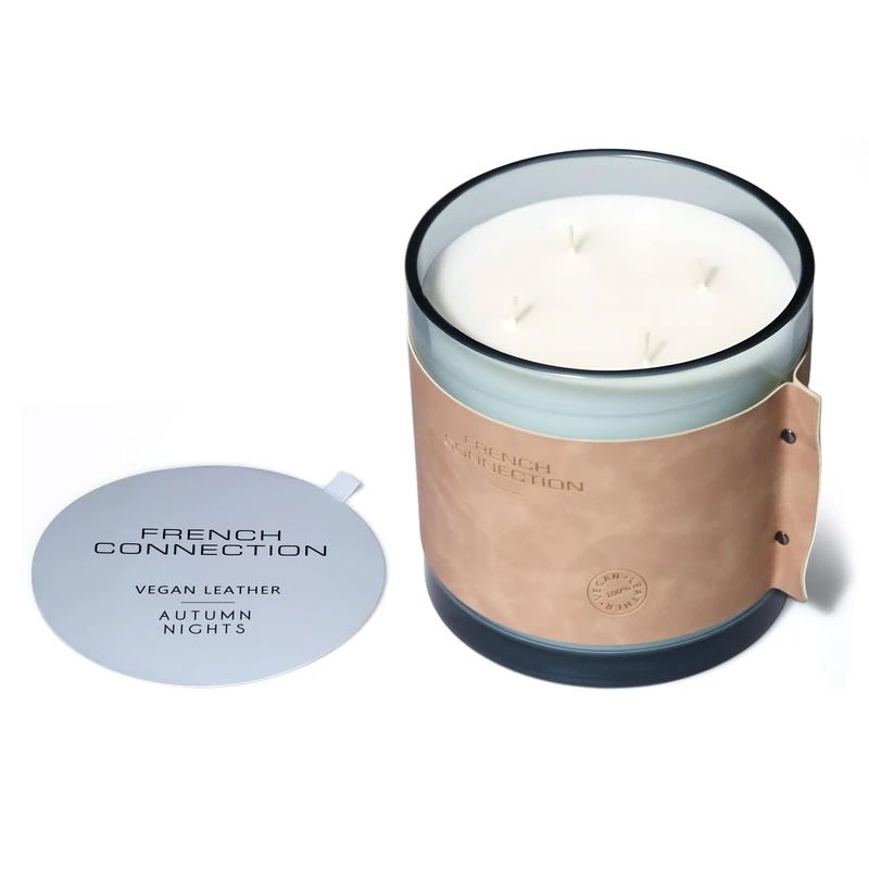 French Connection Leather Range Candle – High Autumn Nights – 1.46KG (4-Wick) - FCC009GTXL - Image 1