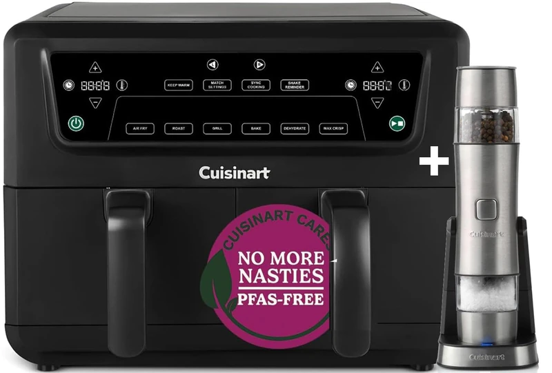 Cuisinart XXL10.4L Air Fryer with 2 x 5.2L Drawers +Mill |PFAS Free|Chemical-free cooking | Air Fry, Roast, Grill, Bake, Dehydrate, Max Crisp, Keep Warm | Dual Zones - cook 8+ portions|Dishwasher Safe