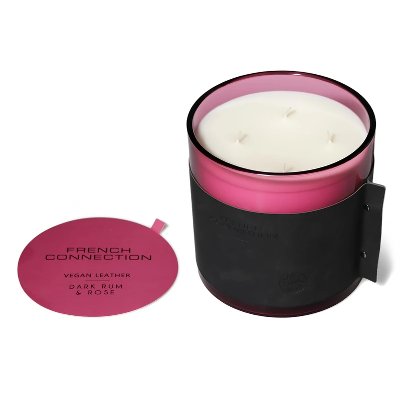 French Connection Leather Range Candle – Dark Rum & Rose – 1.46KG (4-Wick) - FCC009PBXL - Image 1
