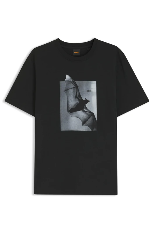 BOSS Cotton-Jersey T-Shirt with Graphic Artwork Black