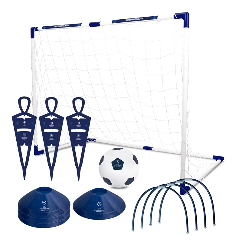 Hy-Pro Officially Licensed UEFA Champions League Football Free Kick Set - Goal Training Set, 4ft x 3ft Mini Goal - With 3 Mannequin Defenders, 6 Passing Arcs, 4 Cones, Ground Pegs & PVC Ball