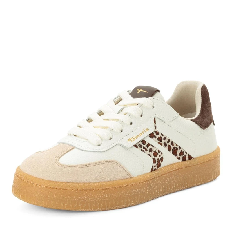 Tamaris Women's Low Flat Trainers, Beige (Ivory/Leopard), 37