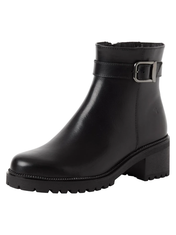 Tamaris Women's Ankle Boots Block Heel - Black Leather Size 38