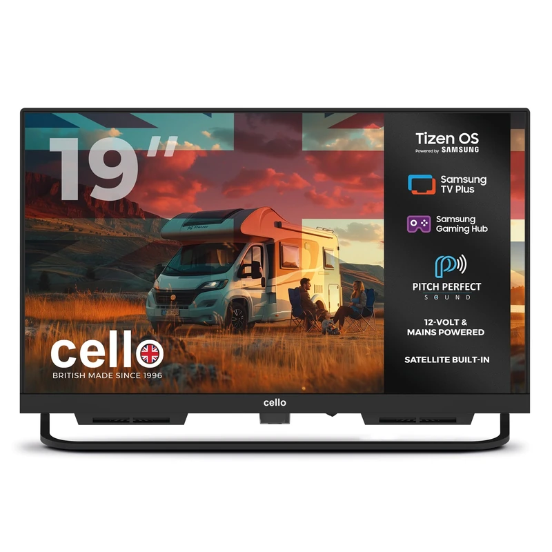 Cello CTRAV-19TZ Traveller 12 Volt 19 inch Traveller Smart TV Tizen OS, FreeSat, Pitch Perfect Speakers Bluetooth, Netflix, Small TV for Motorhomes