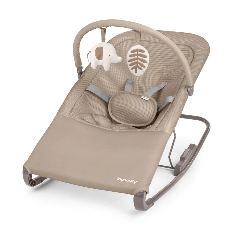 Ingenuity Nestle Vibrating Rocker, Lightweight Foldable Infant Seat with Breathable Fabric, 2-Position Recline, Toy Bar, Mini Vibration Unit, 5-Point Harness, Travel Bag