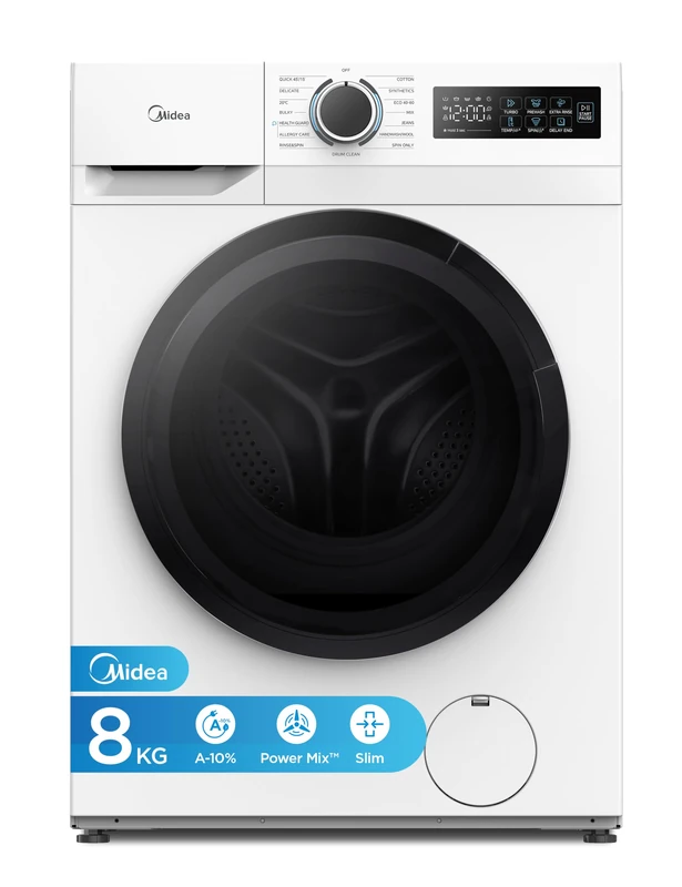 Midea 8kg Front Load Washing Machine - Slim Design, White