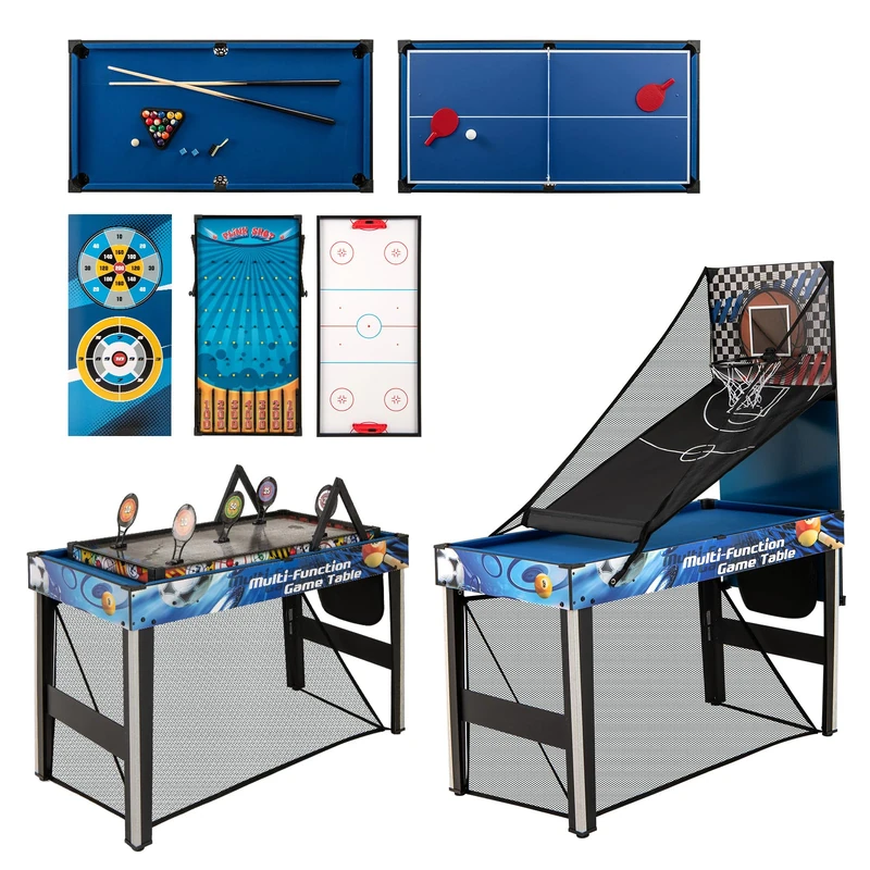 GYMAX 10 in 1 Multi Game Table, Combo Games Table Set with Table Tennis, Basketball, Soccer, Hockey, Archery, Shooting, Darts and Pinball, Complete Accessories for Kids Adults Party Gatherings