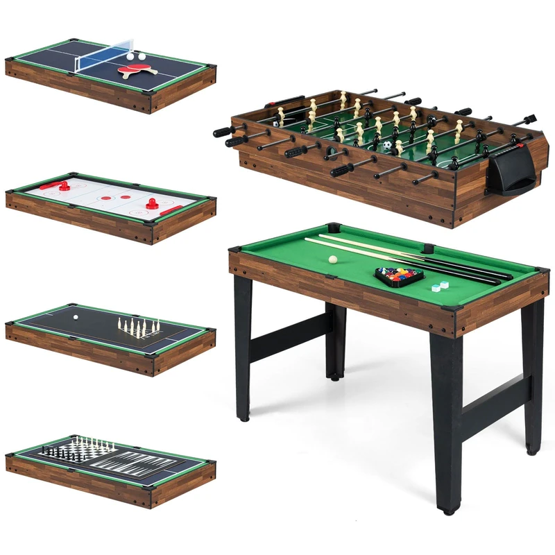 GYMAX 10 in 1 Multi Game Table, Combo Games Table Set with Foosball, Air Hockey, Pool, Ping Pong, Shuffleboard, Bowling, Chess, Checkers and Backgammon, Complete Accessories for Family Adult Party Gat