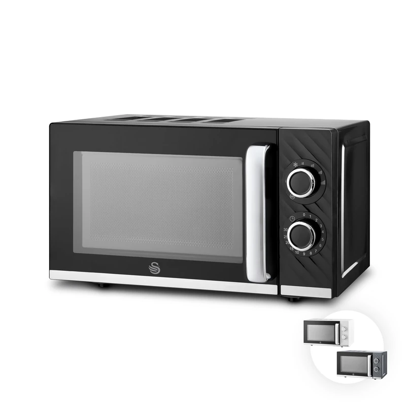 Swan Windsor Manual Microwave, 20L, 800W, 5 Power Levels, Defrost by Time, 30 Minute Timer, Non-slip Feet, Family Sized Microwave, Black, SM4424BLK