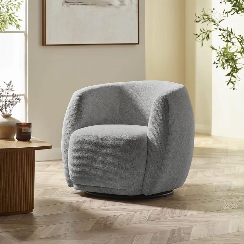 Julian Bowen Bowline Grey Swivel Chair, Chenille Upholstered Accent Chair for Living Room or Bedroom - 70.5 x 85 x 78cm