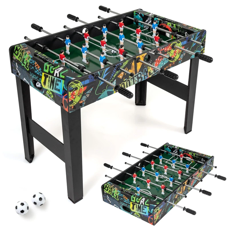 GYMAX 2 in 1 Soccer Table Game, Mini Foosball Table with Score Keeper, 2 Balls and Removable Legs, Wooden Football Game for Game Room, Parties, Office, Family Night