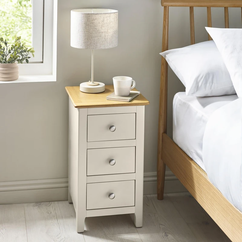 Julian Bowen Somerset 3 Drawer Bedside Table, Light Grey and Oak Compact Nightstand with Drawers for Bedroom, Living Room, Office - 57.5 x 34 x 35cm