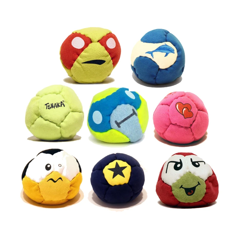 Tshaka Complete Assortment – Set of 8 Juggling Balls & Footbag (Hacky Sack) – Mega Mix Assorted Designs – Soft Ball Recycled Filling – for Groups, Families & Schools