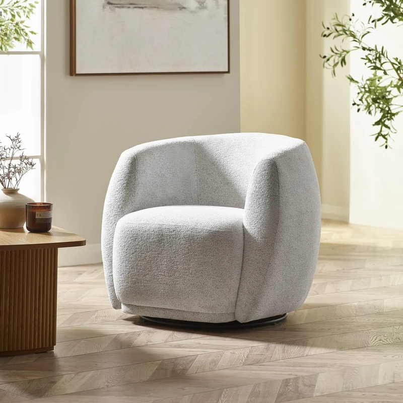 Julian Bowen Bowline Cream Swivel Chair, Chenille Upholstered Accent Chair for Living Room or Bedroom - 70.5 x 85 x 78cm