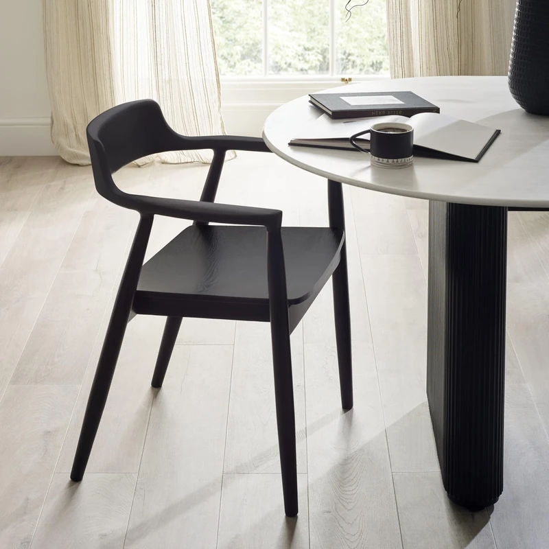 Julian Bowen Franklin Dining Chairs - Set of 2 Modern Black Wooden Kitchen Chairs with Armrests - 78 x 56 x 57.5cm