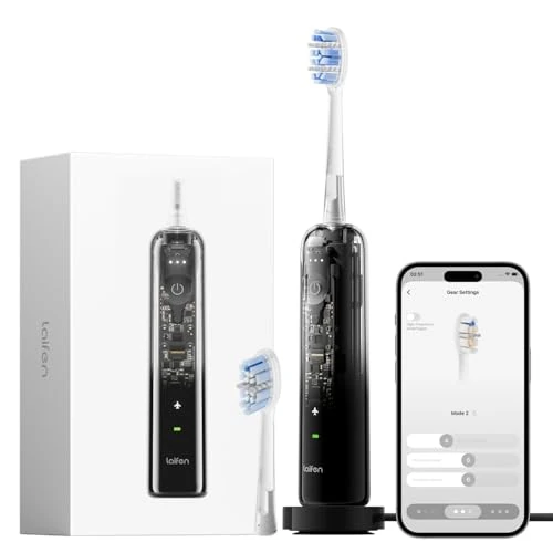 Laifen Wave Pro Sonic Electric Toothbrush for Adults – 2026 Model with 60° Oscillations, Smart App, 70-Day Battery, 2 Brush Heads (Transparent Black)