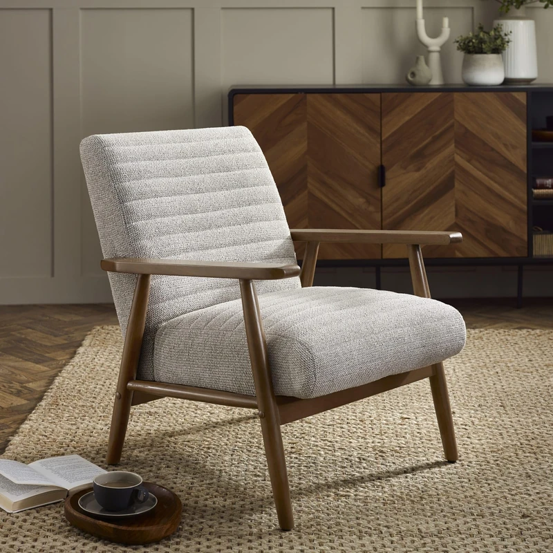 Julian Bowen Ivy Sand Chenille Armchair, Upholstered Tweed Accent Chair with Brown Solid Wood Legs - 76 x 66 x 76cm