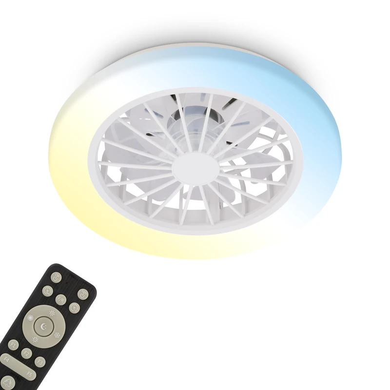 BRILONER - LED Ceiling Light with Fan, Remote Control, Quiet DC Motor with 5 Speeds, Adjustable CCT and Dimmable Lighting, LED Fan, Ceiling Fans, Lights Living Room, 38x14 cm, White