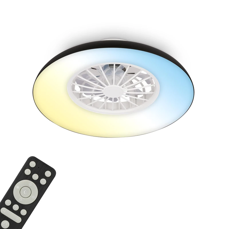 BRILONER - LED Ceiling Light with Fan, Remote Control, Quiet DC Motor with 5 Speeds, Adjustable CCT and Dimmable Lighting, LED Fan, Ceiling Fans, Lights Living Room, 48.5x16 cm, Black, White