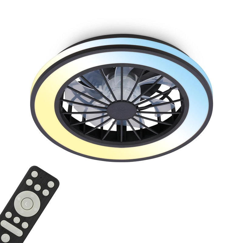 BRILONER - LED Ceiling Light with Fan, Remote Control, Quiet DC Motor with 5 Speeds, Adjustable CCT and Dimmable Lighting, LED Fan, Ceiling Fans, Lights Living Room, 38x14 cm, Black