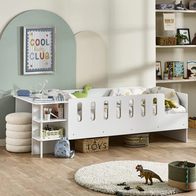 Julian Bowen Vision Low Sleeper Bed, White Bed Frame With Desk for Kids and Teens - 3ft Single 74 x 94.5 x 240cm