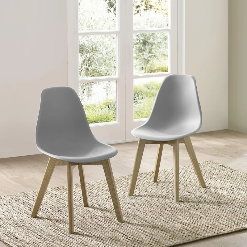Julian Bowen Agatha Dining Chairs - Set of 2 Grey Plastic Kitchen Chairs with Wooden Legs for Dining Room - 82 x 45 x 50cm