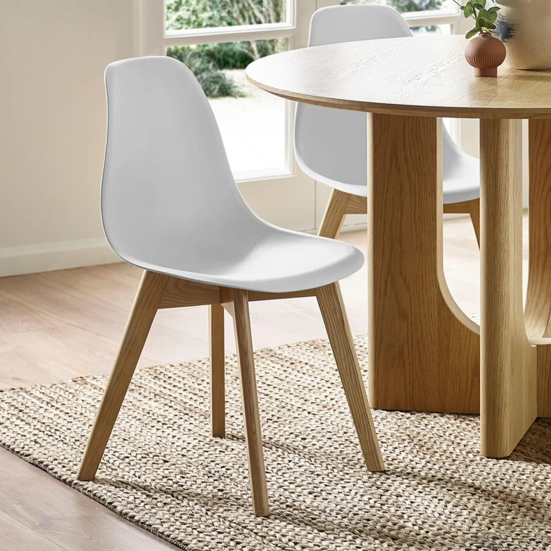 Julian Bowen Agatha Dining Chairs - Set of 2 White Plastic Kitchen Chairs with Wooden Legs for Dining Room - 82 x 45 x 50cm