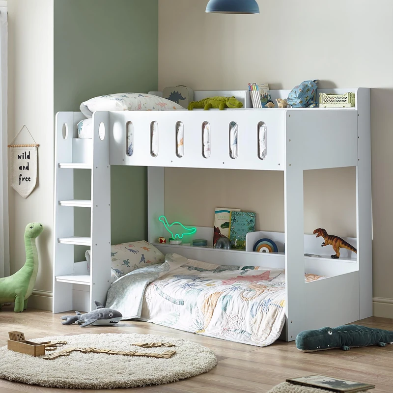 Julian Bowen Vision Bunk Bed, White Bed Frame With Shelves and Ladder For Kids and Teens - 3ft Single 167 x 132 x 195cm