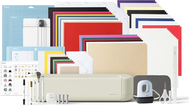 Cricut Explore® 5 Ultimate Bundle + Digital Content, Smart Cutting Machine with Heat Press for DIY Crafting Projects, Vinyl Decals, T-shirts, Full Color Stickers & Cards