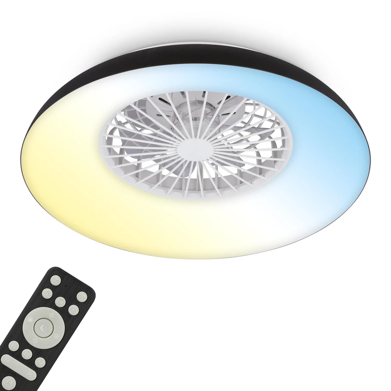 BRILONER - LED Ceiling Light with Fan, Remote Control, Quiet DC Motor with 5 Speeds, Adjustable CCT and Dimmable Lighting, LED Fan, Ceiling Fans, Lights Living Room, 60x19 cm, Black, White