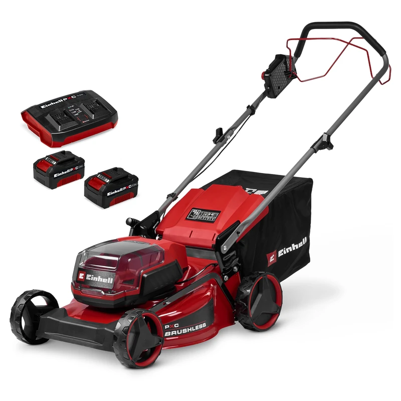 Einhell Cordless Lawn Mower with 2 X Batteries and Charger 36V Power X-Change, 46cm Cutting Width, up to 500m², Brushless, Wheel Drive, 50L Grass Collector GC-CM 36/46 S Li BL Kit