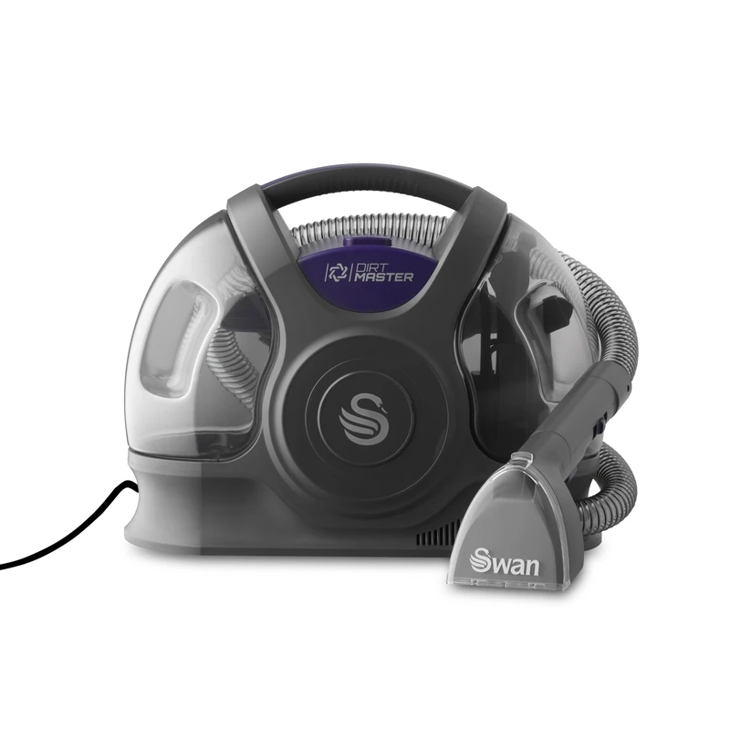 Swan Dirtmaster Spot Cleaner, Portable Carpet Cleaning, Removes Spills, Stains and Odours, Self-Cleaning Water Spray, 1.7m Hose, 5m Power Cord, 2200ml, Grey & Purple SC18413