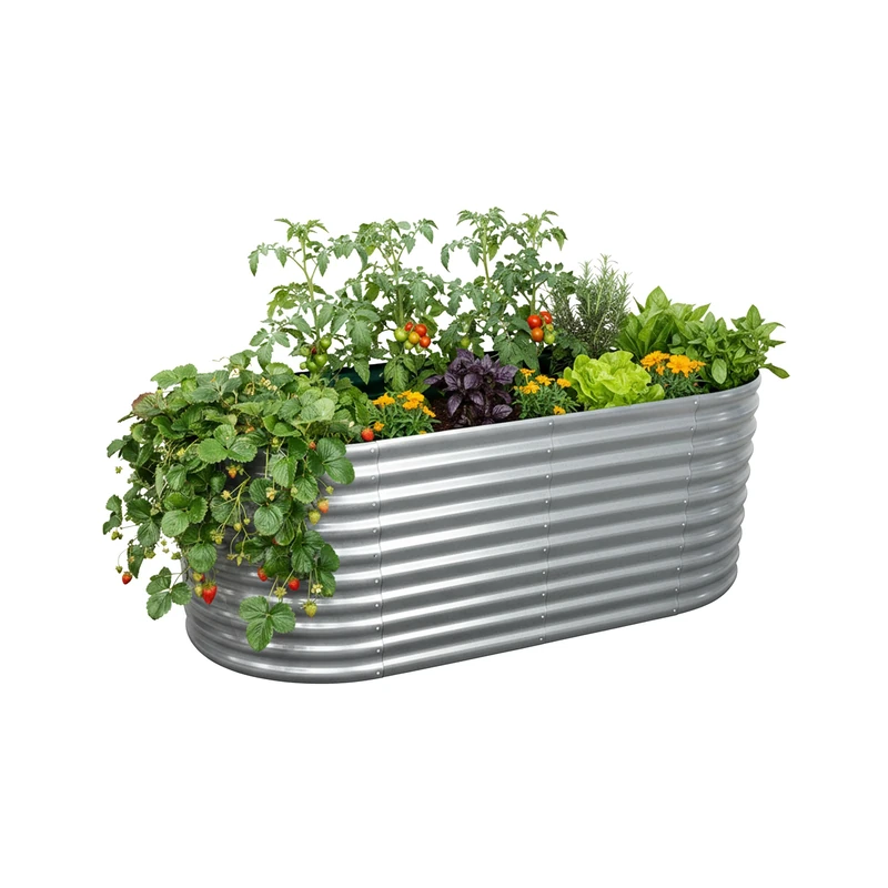 Relaxdays Raised Bed for Flowers, Plants & Veg, Galvanized Metal, Half-Round, 80x200x100 cm, Silver