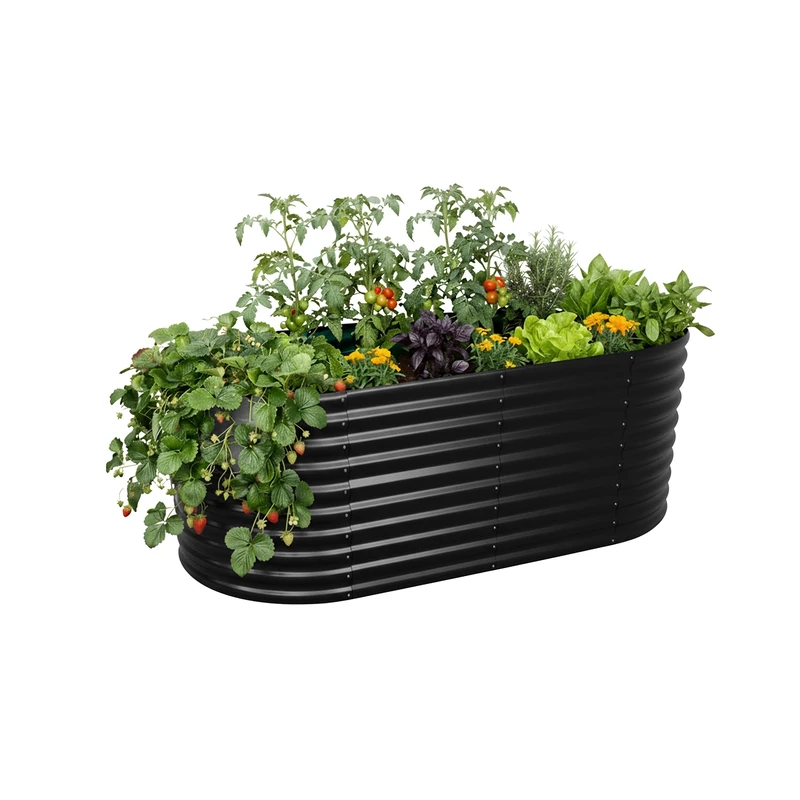 Relaxdays Galvanized Metal Raised Bed for Flowers, Plants & Veg, Half-Round, 80x200x100 cm, Black