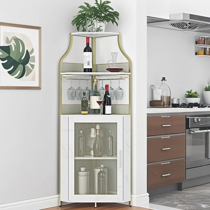 Garvee Wine Rack, Industrial Corner Wine Cabinet - Storage Cabinet with Bottle Holder, Adjustable Glass Shelf for Kitchen, Dining Room - Vintage Style - Image 1