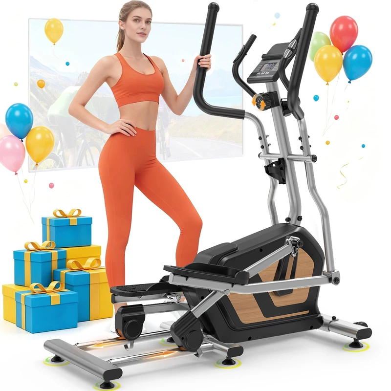 Elliptical Cross Trainer For Home, Elliptical Machine with 16 Levels Quiet Resistance, LCD Monitor via Bluetooth APP, 17.7IN Stride, Newly Upgraded Cross Trainer 3 in 1 Fitness Max Weight 330 LBS