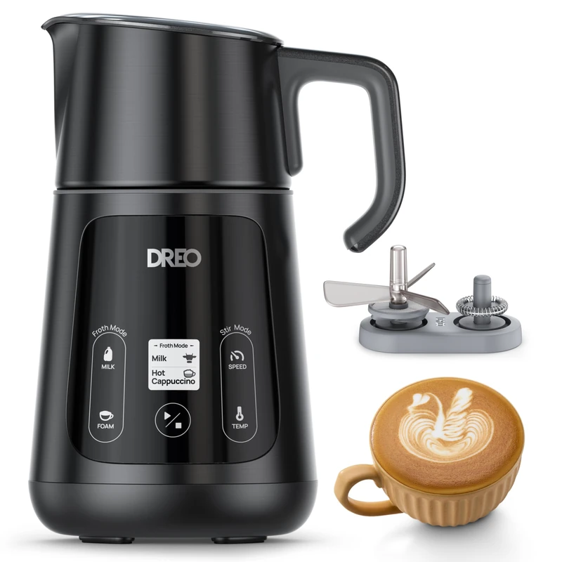 DREO All-in-One Electric Milk Frother, Automatic Milk & Hot Chocolate Maker, Quiet Frother for Latte Art Microfoam and Cappuccino, 30+ Drink Options, Easy to Clean, Dishwasher Safe, LED Display