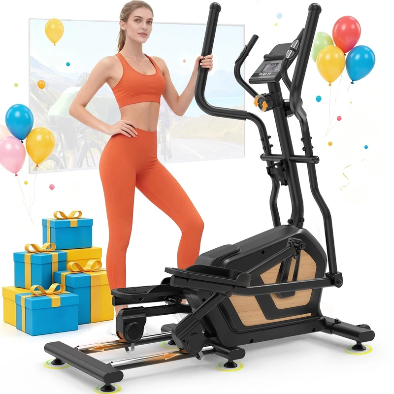 Elliptical Cross Trainer For Home, Elliptical Machine with 16 Levels Quiet Resistance, LCD Monitor via Bluetooth APP, 17.7IN Stride, Newly Upgraded Cross Trainer 3 in 1 Fitness Max Weight 330 LBS