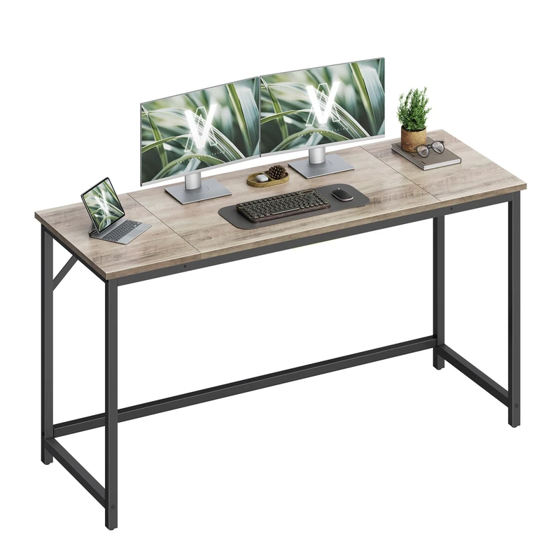 VASAGLE Computer Desk, Office Desk, 140 x 50 x 76 cm, for Study, Bedroom, Living Room, Light Ivory and Matte Black LWD214L101