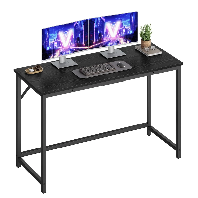 VASAGLE Computer Desk, Office Desk, 120 x 50 x 76 cm, for Study, Bedroom, Living Room, Ebony Black and Ink Black LWD212B101