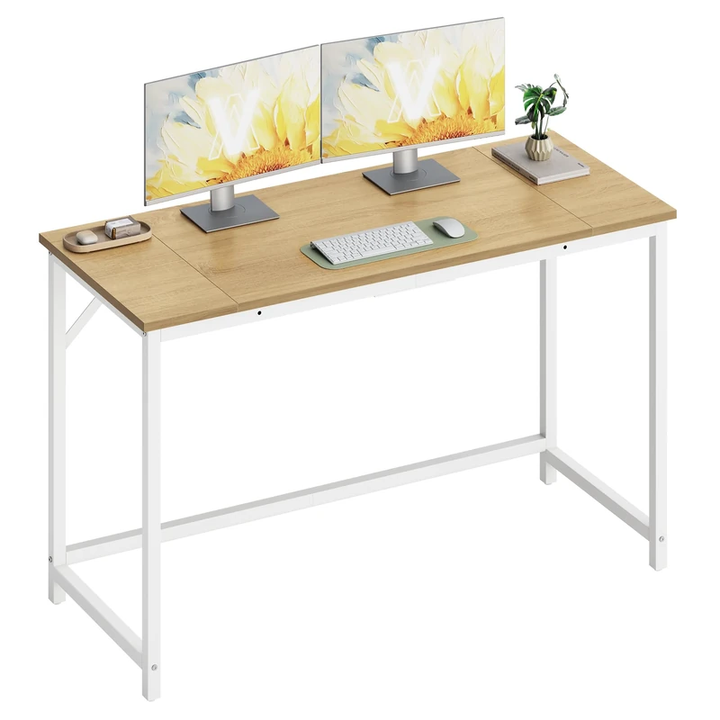 VASAGLE Computer Desk, Office Desk, 120 x 50 x 76 cm, for Study, Bedroom, Living Room, Straw Yellow and Matte White LWD212Y101