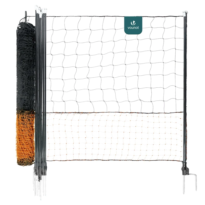 VOUNOT® 30m Chicken Netting Kit with Access Gate, Heavy-Duty PE Poultry Fence for Outdoor Enclosure, Double-Spike Posts, Suitable for Chickens, Ducks, Accessories Included, Orange