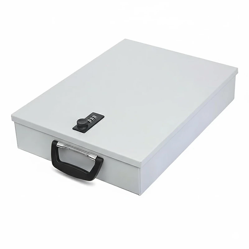 Relaxdays document safe with combination lock, carrying handle, DIN A4, 7x37x27 cm, light grey