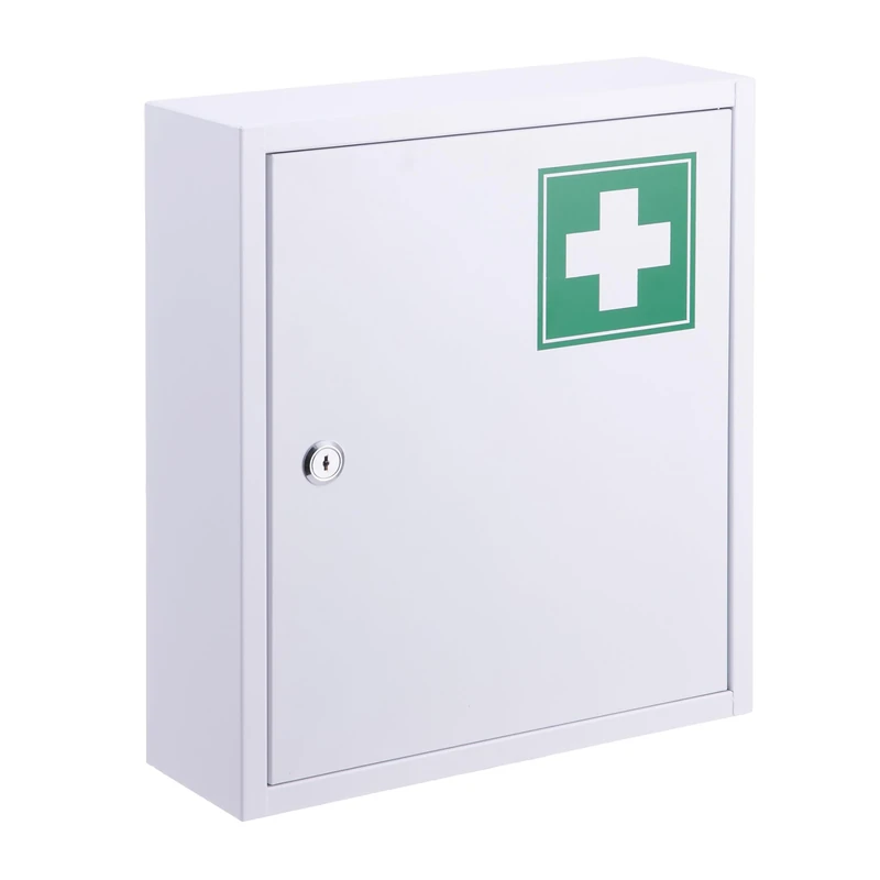 Relaxdays Lockable Medicine Cabinet with 3 Compartments, 36 x 31.5 x 10 cm, White/Green