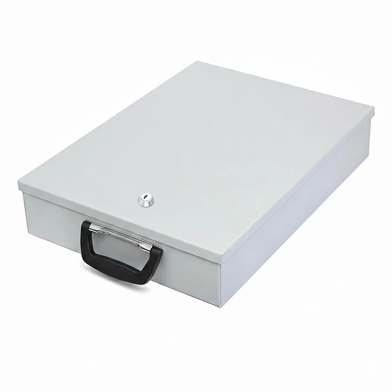 Relaxdays A4 Document Safe with Lock & 2 Keys, Carry Handle, 7x36x26 cm, Light Grey