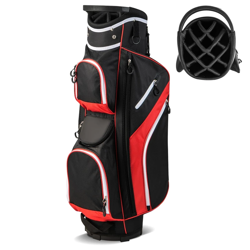 GYMAX Golf Cart Bag, Lightweight Portable Golf Club Bag (Red)