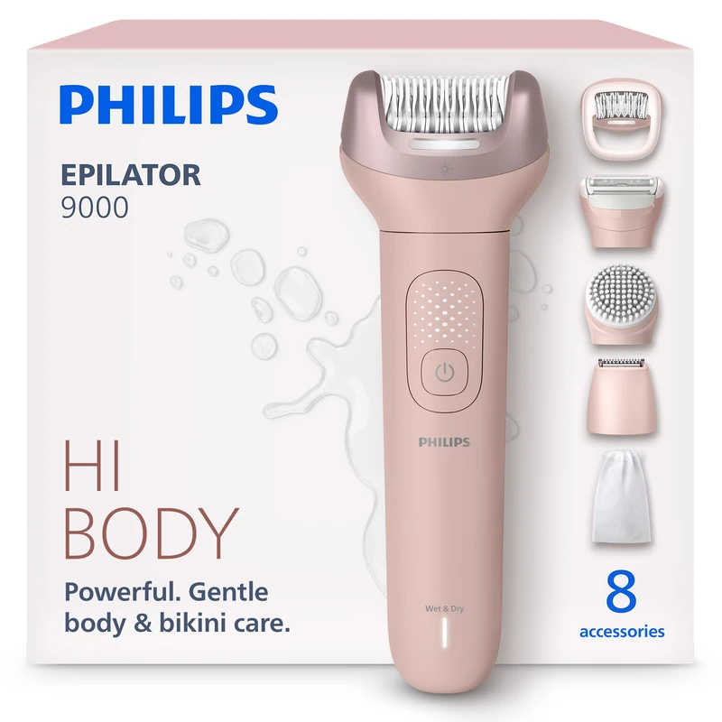 Philips Epilator Series 9000 - Cordless Wet and Dry Electric Epilator, Hair Removal for Legs, Body and Bikini, with ProGuide, 8 Accessories, 60 min. Runtime, Model BRE719/00