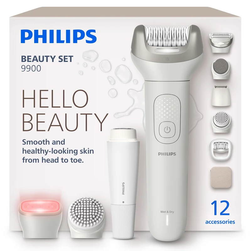 Philips Beauty Set Series 9900 - All-in-One Set for Body, Face, Bikini and Feet, Cordless Epilator for Wet and Dry Use, Hair Removal, Body and Skincare, SkinLED, 12 Accessories, Model BRE749/00 - Image 1